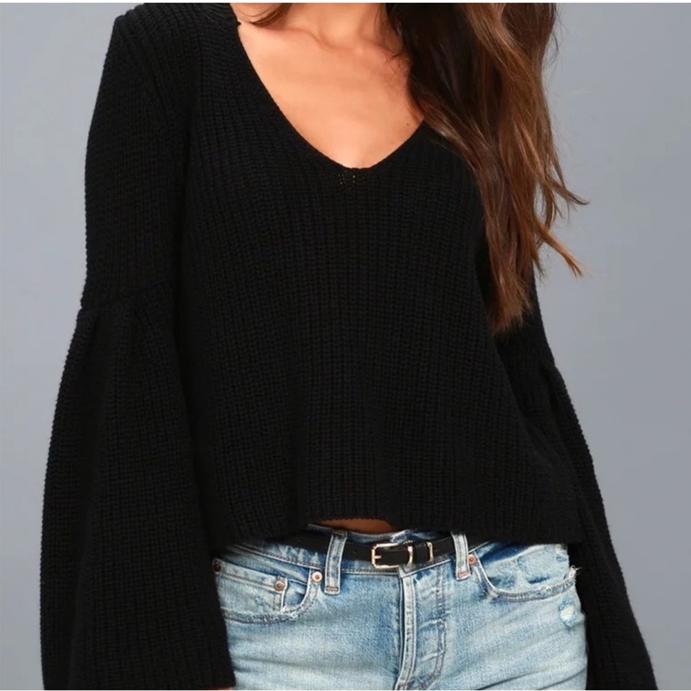 Free People Black Damsel Bell Sleeve Knit Sweater Size Medium
